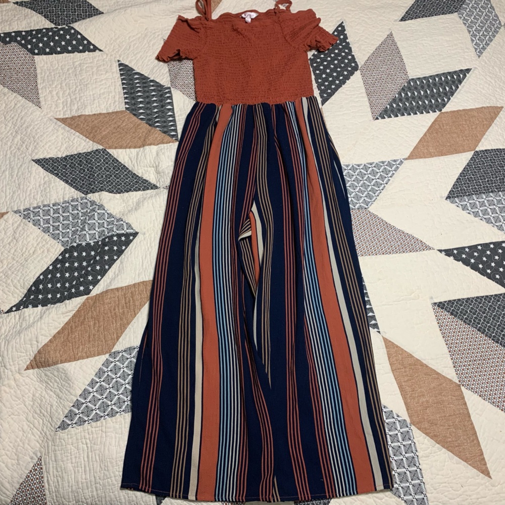 No Boundaries Rust Top Navy & Rust Striped Jumpsuit